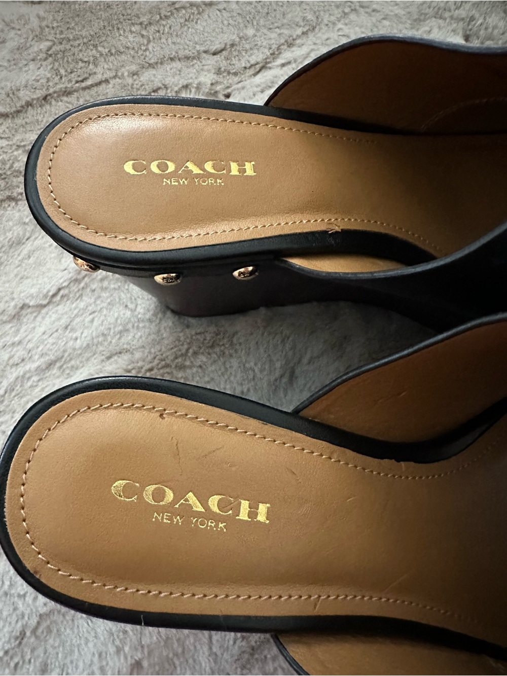 NWOT COACH Hellena Sandals Black Semi Matte Calf - Picture 2 of 6
